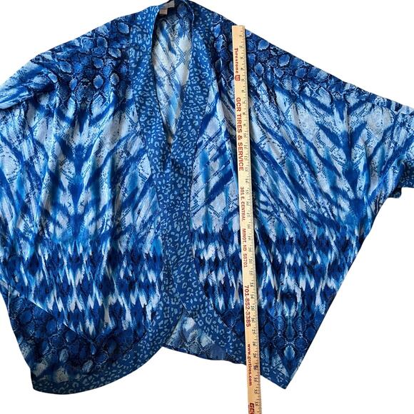 Belle by Kim Gravel Kimono Cardigan Size XL Blue Sheer Chiffon Coverup Beach - Picture 4 of 7